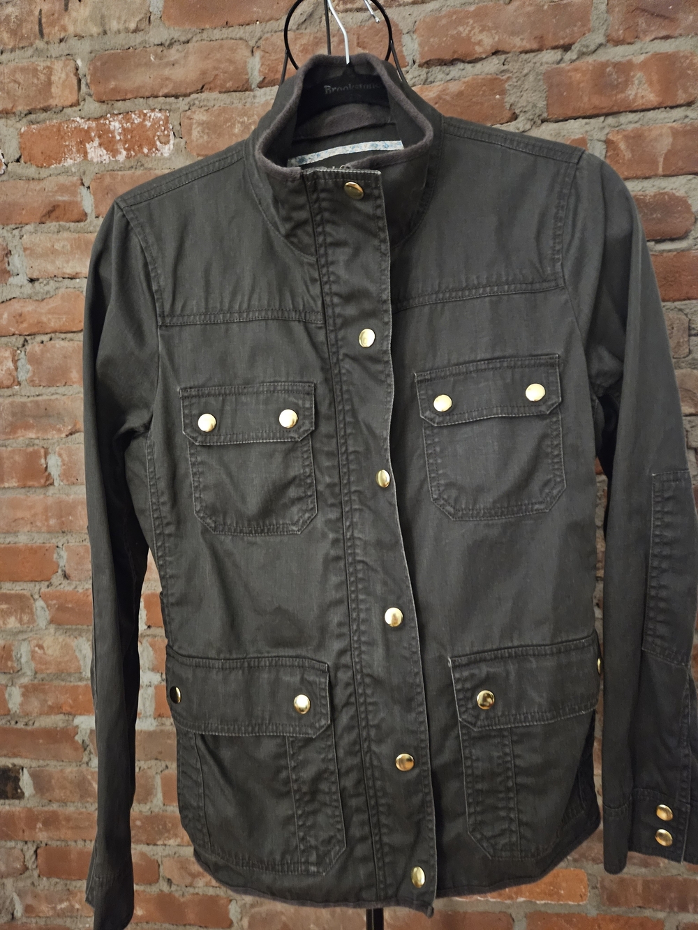J Crew Relaxed Boyfriend Waxed Field Jacket - Dark Olive w Gold Hardware Small